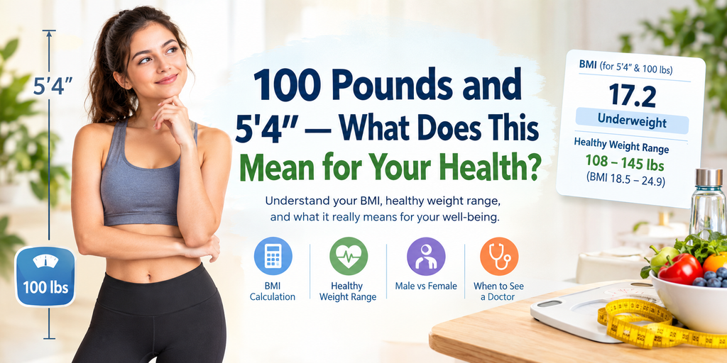 100 pounds at 5'4" showing a BMI of 17.2, underweight category, and healthy weight range